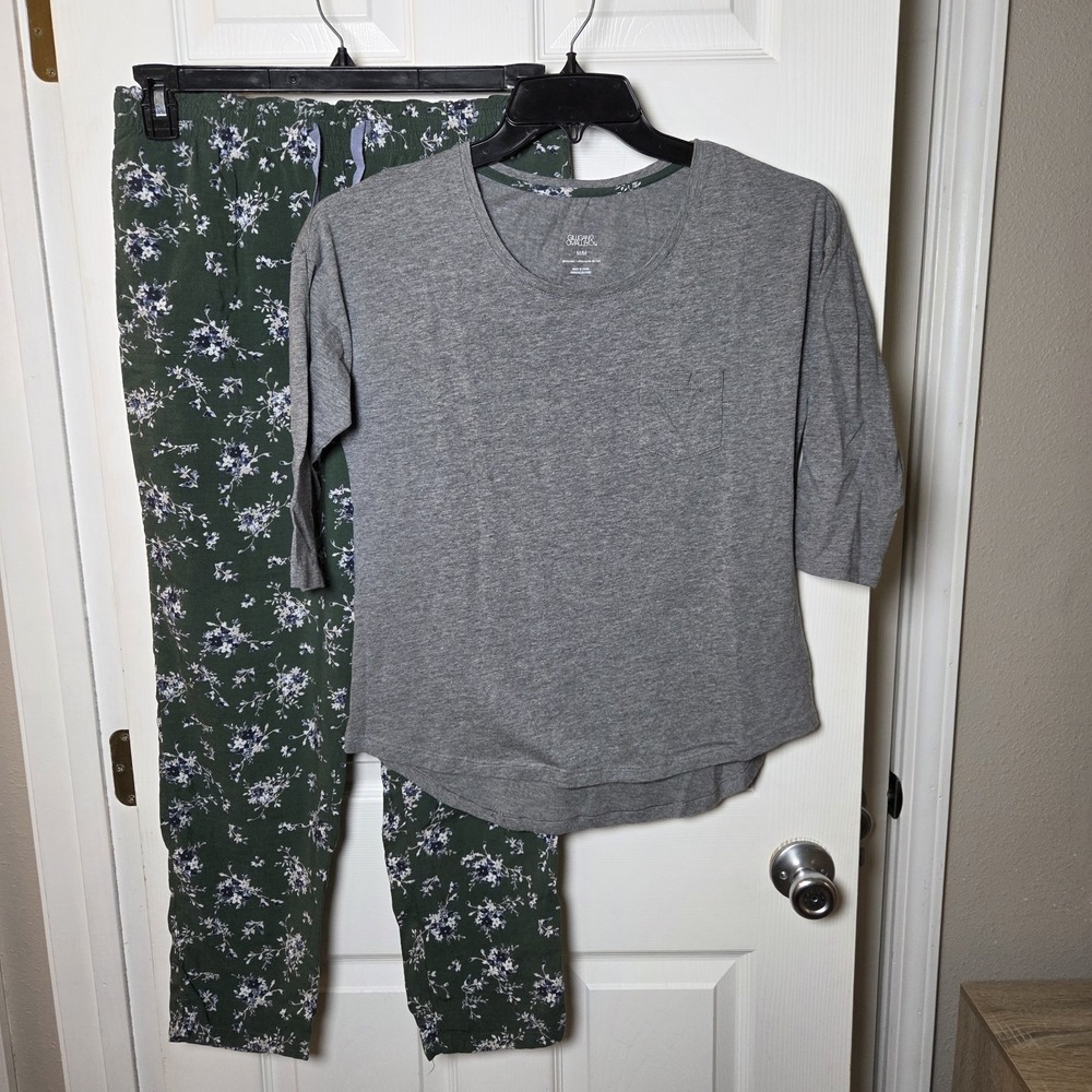 Gilligan & O'Malley sz M pajama set 3/4 slv tshirt elastic waist pants floral
